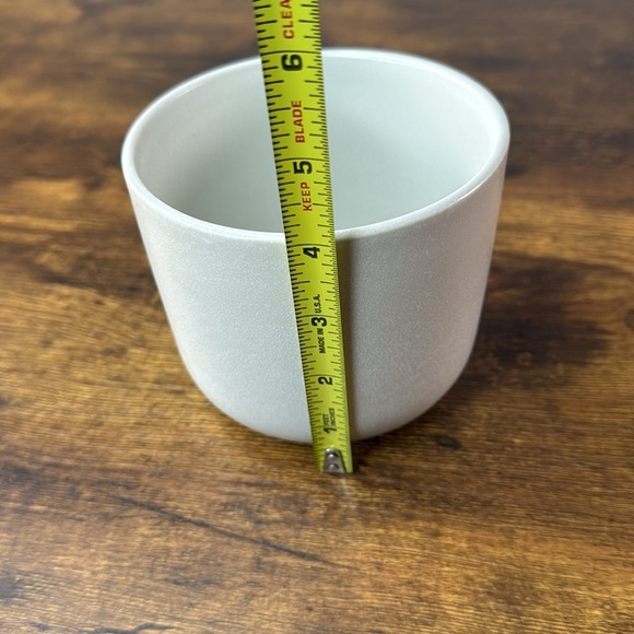 Crate&Barrel Cream Vase with Brown Wooden Lid - Picture 3 of 6